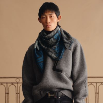 HERMES エルメス スーパーHレザーパッチスカーフ　メンズ　マフラー HERMES エルメス スーパーHレザーパッチスカーフ メンズ マフラー